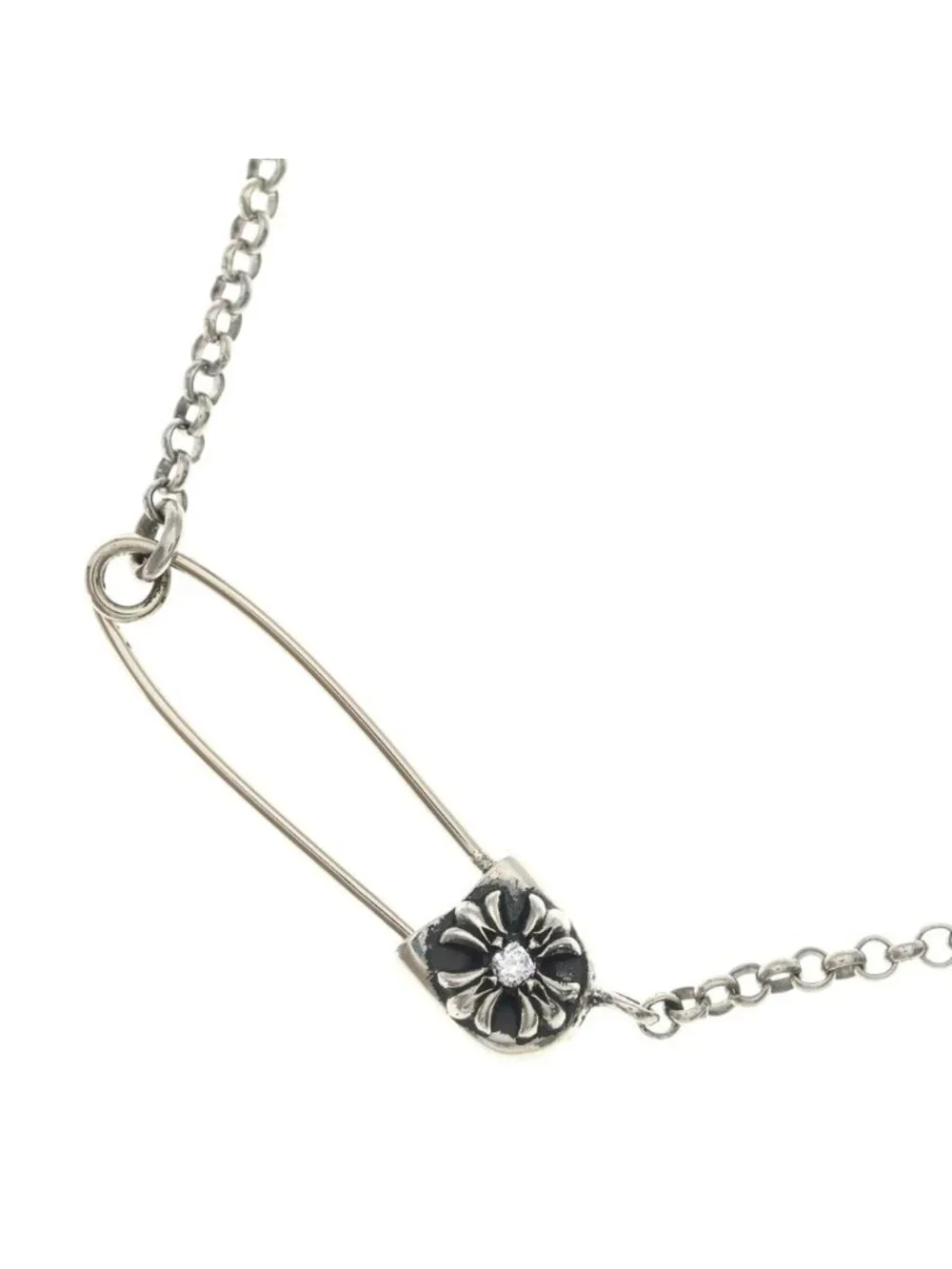 Chrome Hearts Safety Pin Roll Chain Silver Necklace